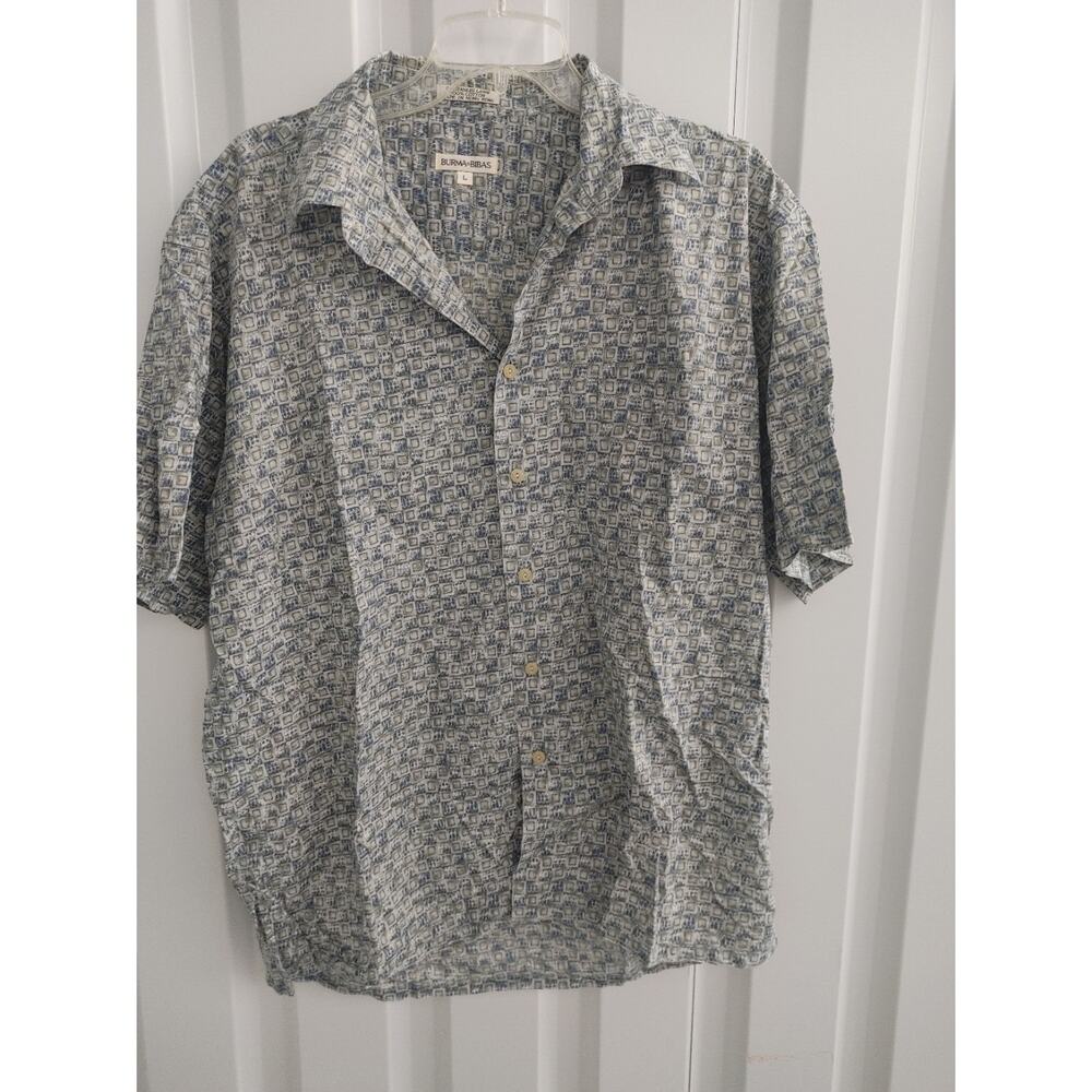 Vintage Burma Bibas Men's Shirt 100% Silk Abstract Large Geometric